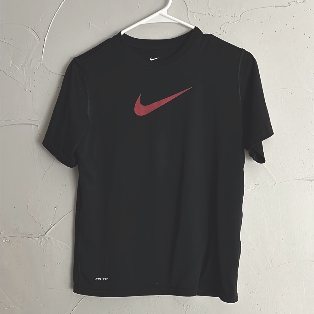 Nike Black and Red Swoosh Short Sleeve Tee